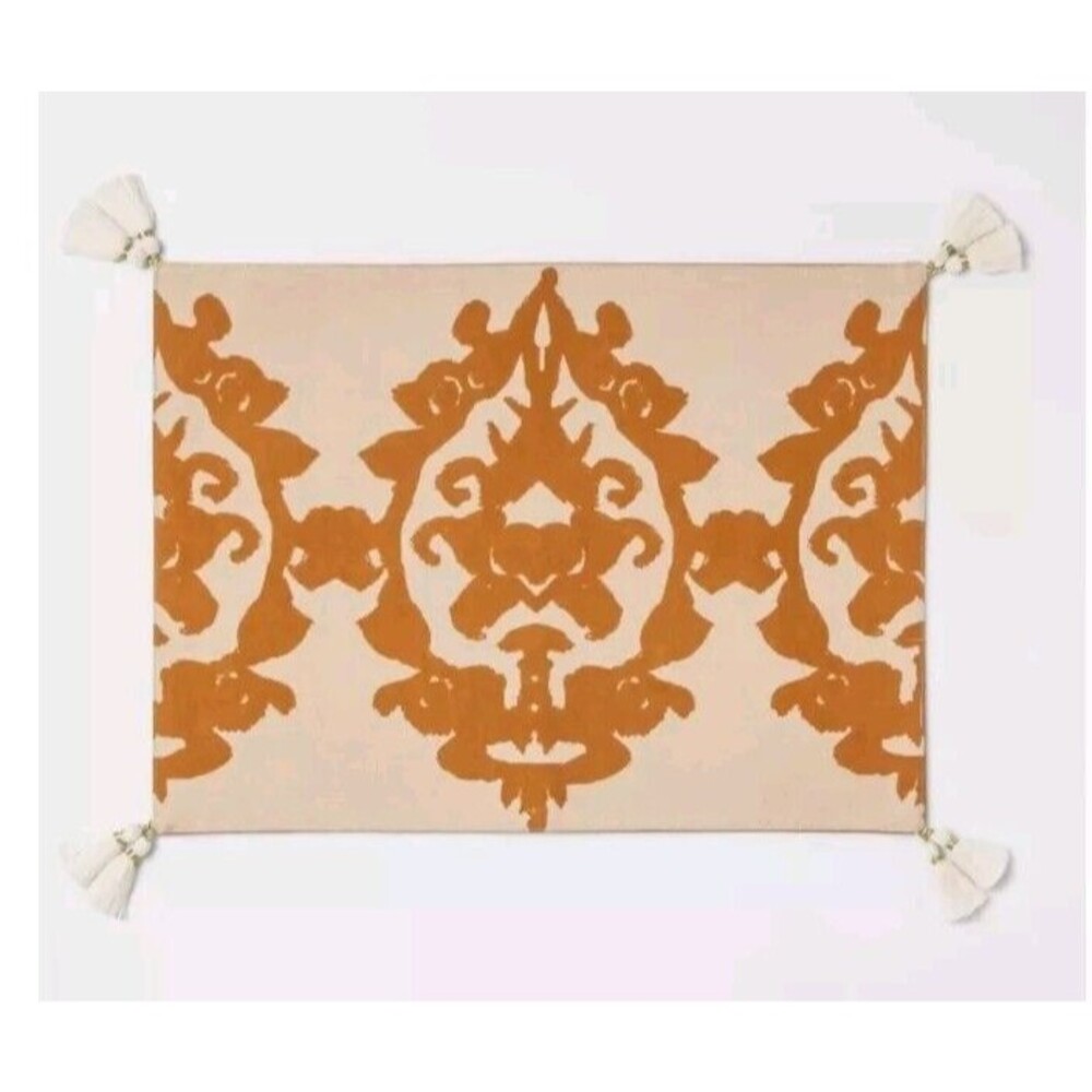 Set of 4 Opalhouse Placemat Wagon Tassels Brown Ground Ginger 14in X 19in